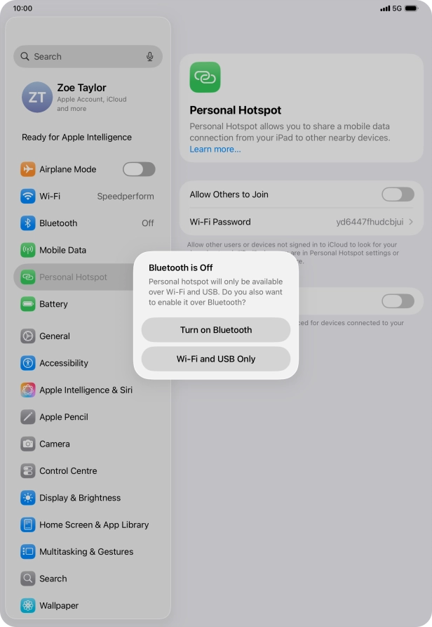 If Wi-Fi is turned on, press Wi-Fi and USB Only.