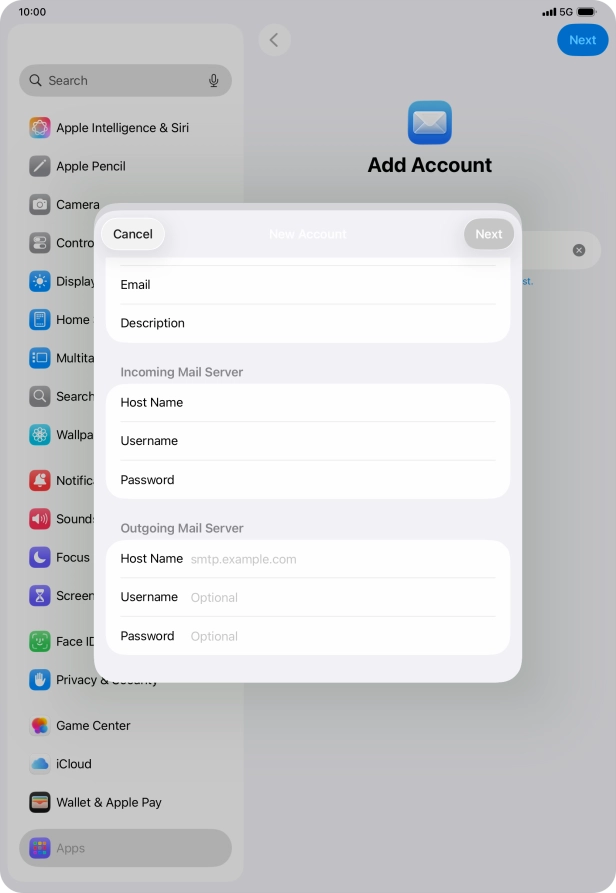 Press Host Name and key in the name of your email provider's outgoing server.