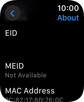 Your Apple Watch EID number is displayed below EID.