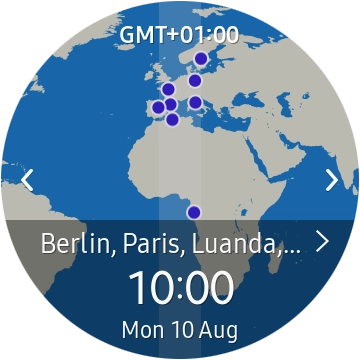 Slide your finger right or left on the Touch bezel to select the required time zone.