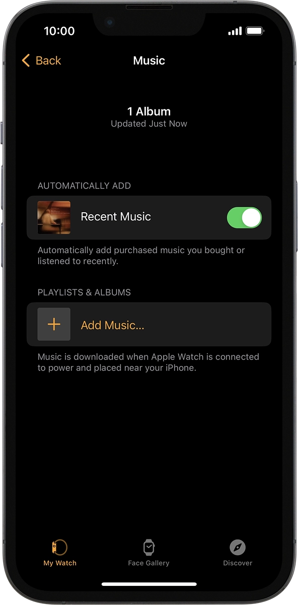 On your phone: Press Add Music... and go to the required playlist or album.