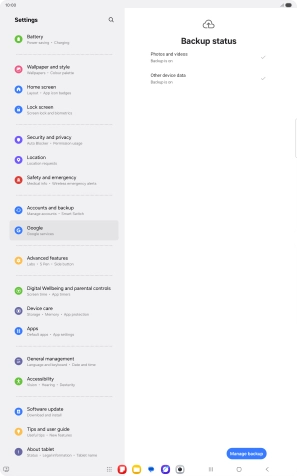 Press Manage backup.