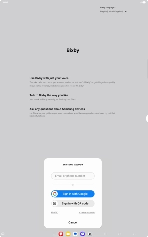 Press the required setting and follow the instructions on the screen to log on to your Samsung account.