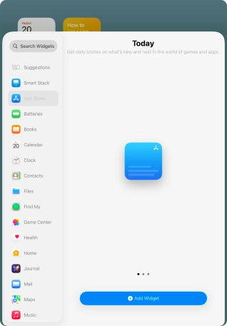 Slide your finger right or left on the screen to select the required widget size.