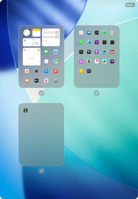 Press the field below the required home screen pages to select or deselect them.