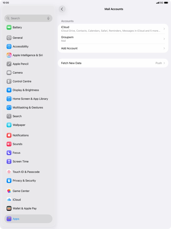 Press the name of the email account you've just set up.