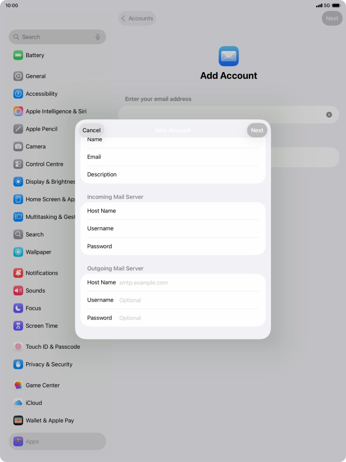 Press Host Name and key in the name of your email provider's outgoing server. Please note that if you can't send email messages when using your email provider's outgoing server, key in smtp.vodafone.net.au (Vodafone's outgoing server).