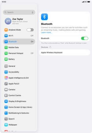 Press the required Bluetooth device and follow the instructions on the screen to pair the device with your tablet.