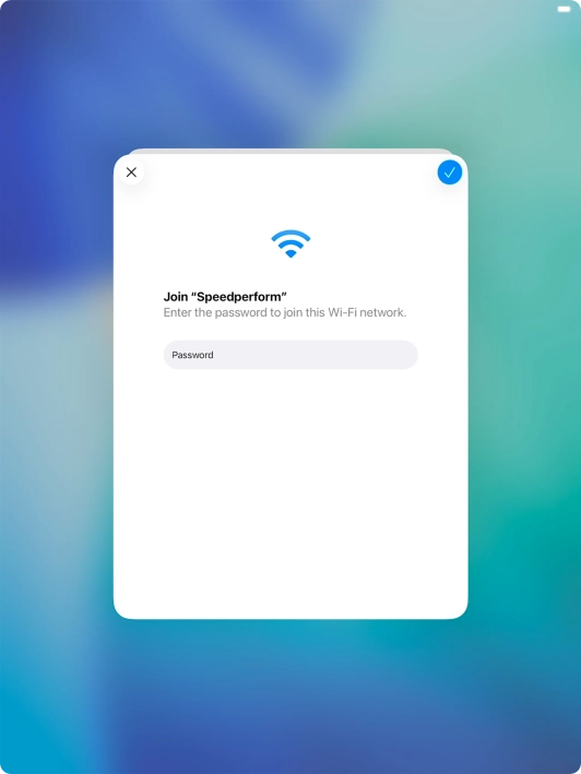 Key in the password for the Wi-Fi network and press the confirm icon.