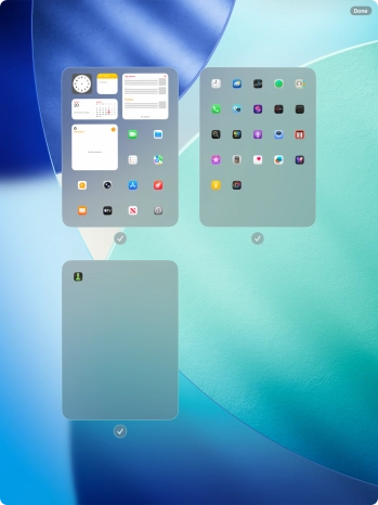 Press the field below the required home screen pages to select or deselect them.