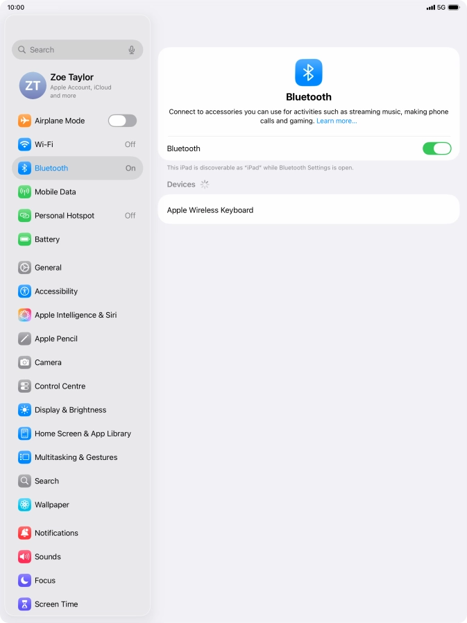 Press the required Bluetooth device and follow the instructions on the screen to pair the device with your tablet.