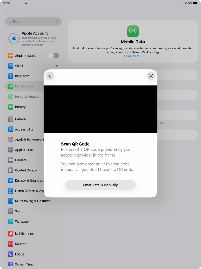 Place the QR code you've received inside the tablet camera frame to scan the code.
