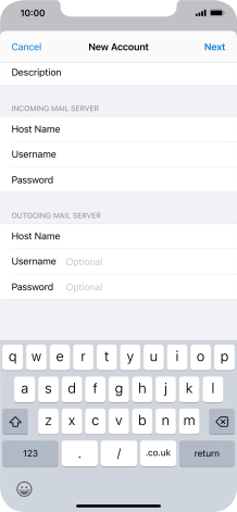 Press Username and key in the username for your email account.