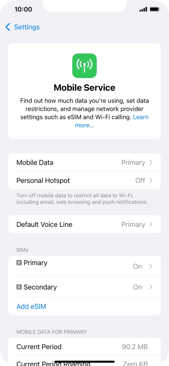 Press the required eSIM below 
