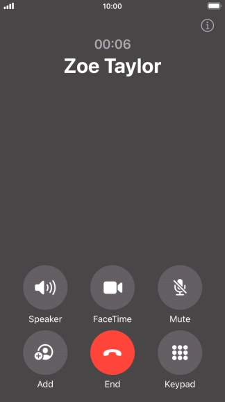Press the end call icon to end the call and return to the home screen.