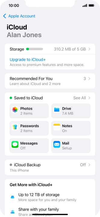 Press iCloud Backup.