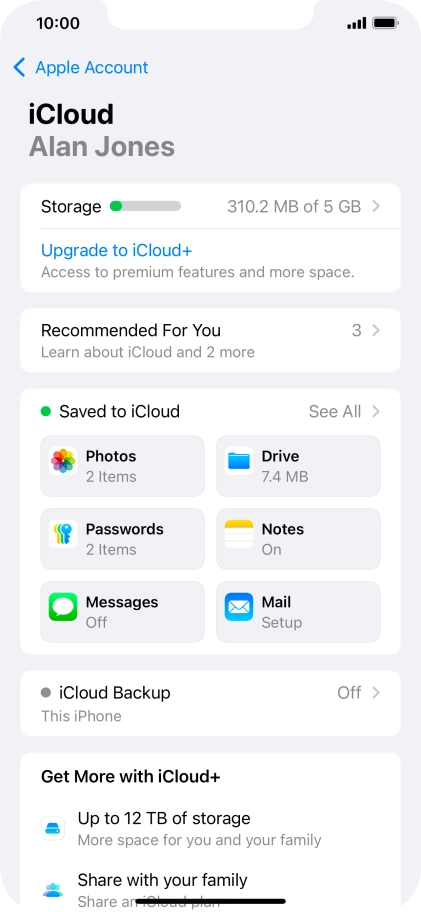 Press iCloud Backup.