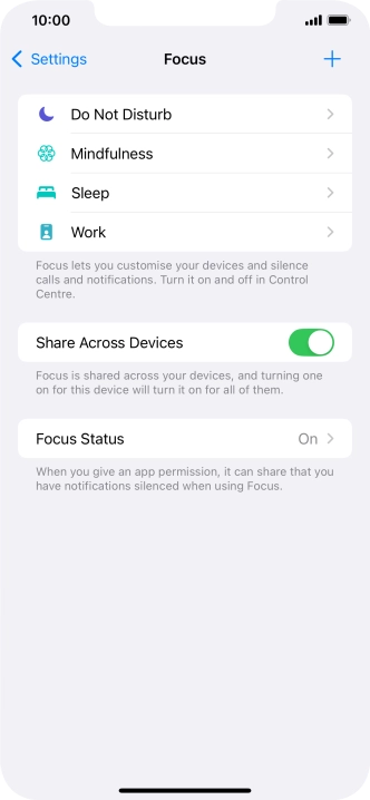Press the required focus mode.