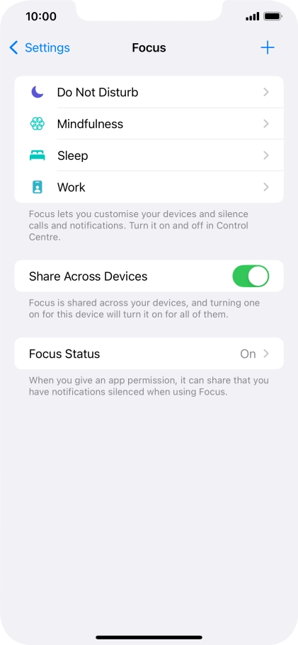 Press the required focus mode.