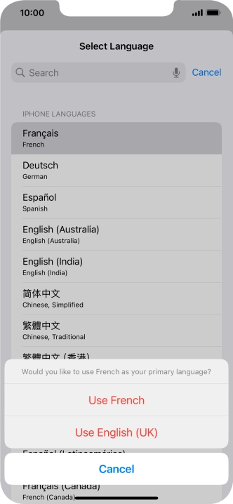To select the new language as the default phone language, press Use ‹language› .