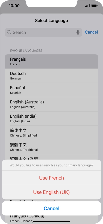 To select the new language as the default phone language, press Use ‹language› .