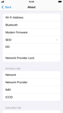 Your phone's EID number is displayed below EID.