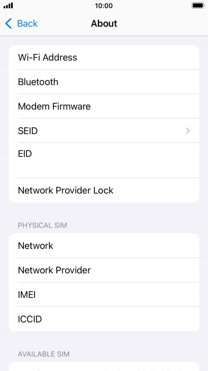 Your phone's EID number is displayed below EID.
