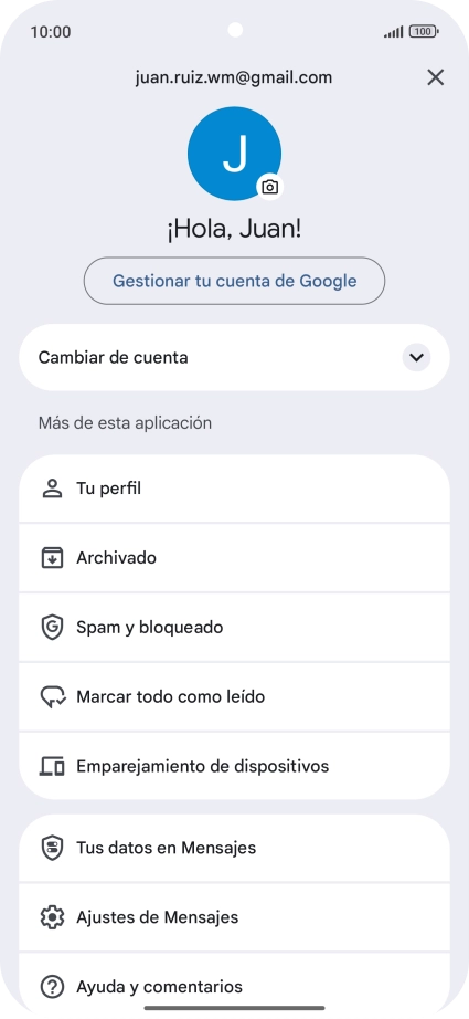 Pulsa Ajustes de Mensajes.