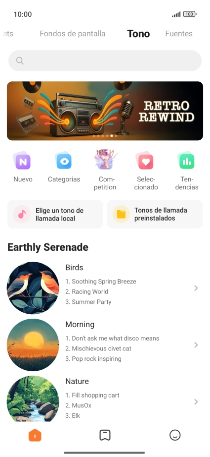 Si deseas seleccionar un timbre de llamada que no sea un timbre de llamada predeterminado, pulsa Elige un tono de llamada local y sigue las indicaciones de la pantalla para seleccionar la melodía deseada.