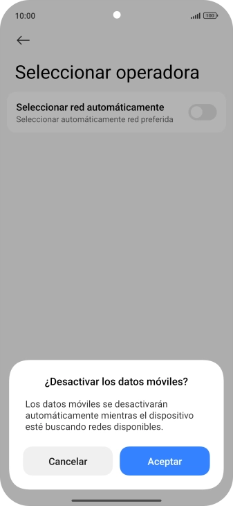 Pulsa Aceptar y espera mientras el teléfono está buscando redes.
