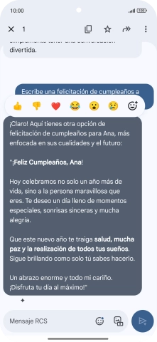 Pulsa la propuesta de texto de Gemini durante unos instantes. Sigue las indicaciones de la pantalla para utilizar el texto propuesto.