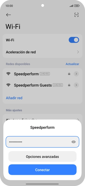 Introduce la contraseña de la red wifi y pulsa Conectar.