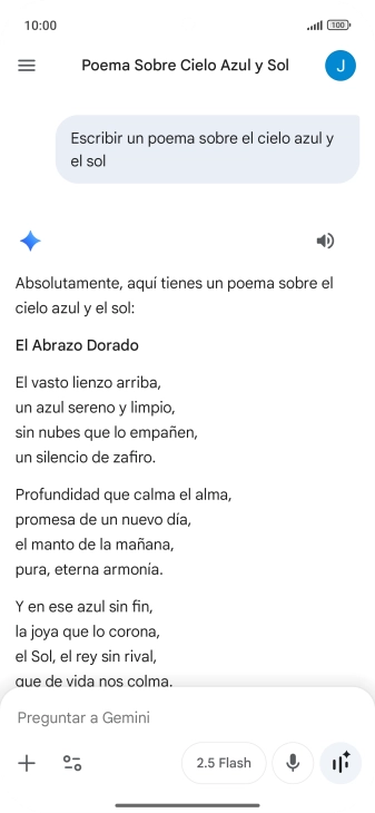 A Gemini le puedes pedir que genere un texto a partir de una descripción tuya.