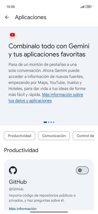 Pulsa el indicador junto a la extensión deseada para activar la función.