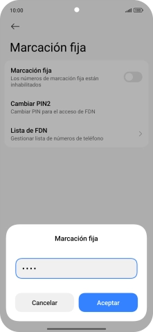 Introduce el código PIN2 y pulsa Aceptar.