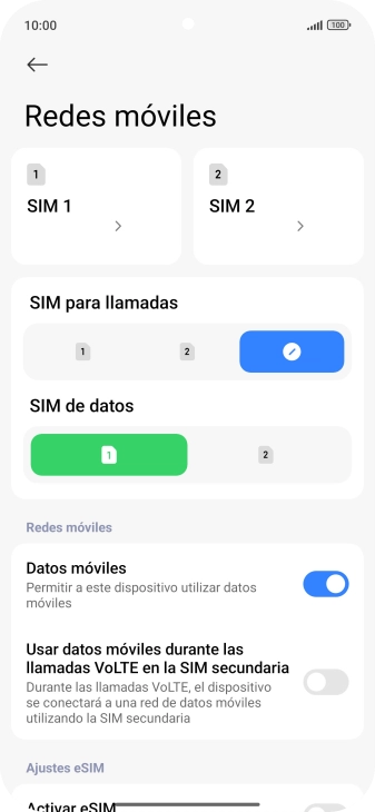 Pulsa la SIM de la línea móvil deseada.
