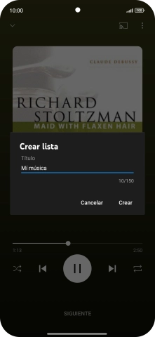 Introduce el nombre deseado de la lista de reproducción y pulsa Crear.