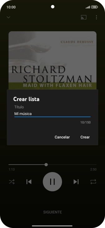 Introduce el nombre deseado de la lista de reproducción y pulsa Crear.