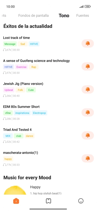 Pulsa los timbres de llamada deseados para escucharlos.