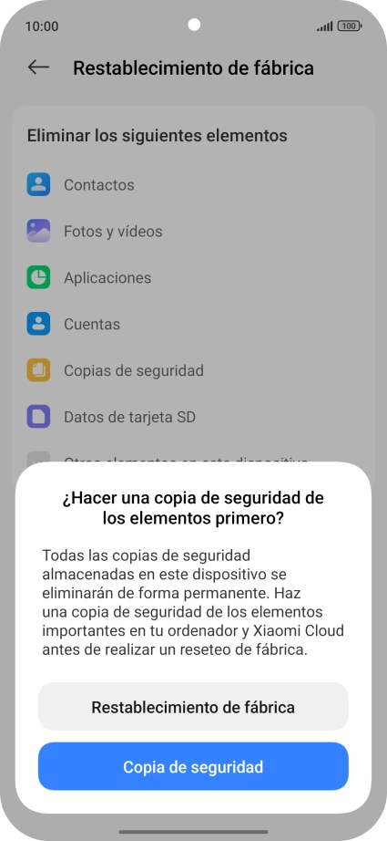 Pulsa Restablecimiento de fábrica.