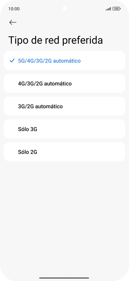 Pulsa el tipo de red deseado.