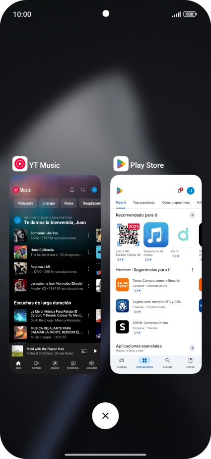 Para cerrar una sola aplicación en ejecución, desliza el dedo hacia la derecha sobre la aplicación deseada.