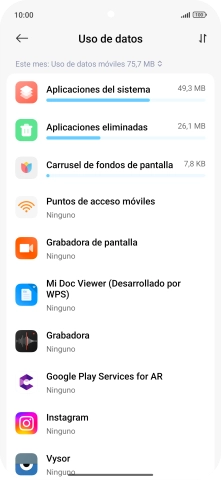 El consumo de datos por cada aplicación aparece bajo el nombre de la aplicación.