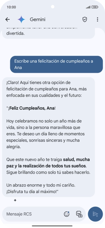 La propuesta de texto de Gemini se visualiza ahora en la pantalla.