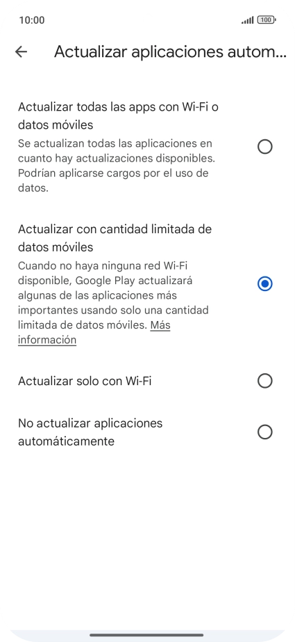 Para activar la actualización automática de apps a través de la red móvil, pulsa el campo junto a 