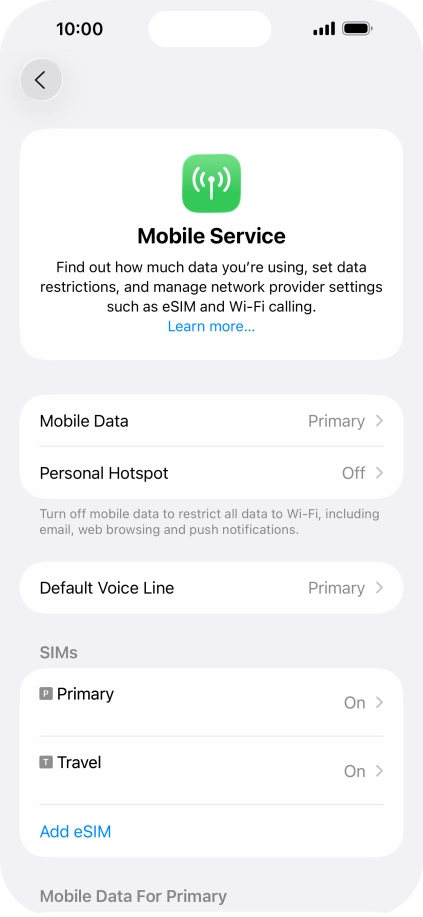 Press the required eSIM below 