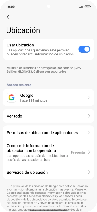 Pulsa Permisos de ubicación de aplicaciones.