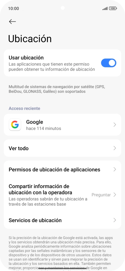 Pulsa Permisos de ubicación de aplicaciones.