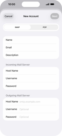Press Host Name and key in the name of your email provider's outgoing server.