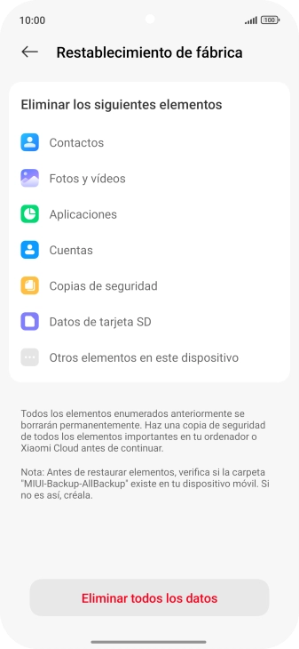 Pulsa Eliminar todos los datos.